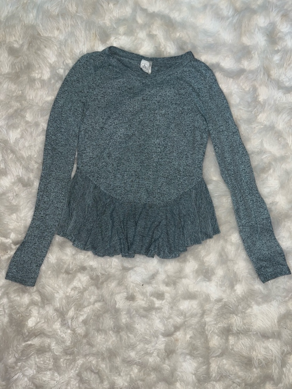 Paper Crane Heather Teal Long Sleeve Ruffle Hem Top